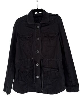 Ricki's Black Button-Front Utility Jacket with Drawstring Waist